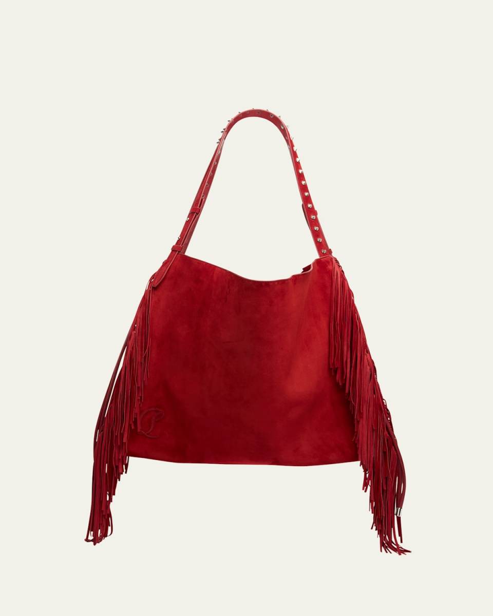 Baggy Fringed Tote Bag in Suede